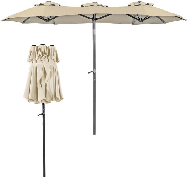 Doppelschirm Sonnenschirm Kurbelschirm 3 x 1,5 m knickbar Garten Oval beige