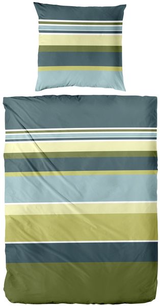 Bettwäsche Mako-Satin Streifen grün-blau 155 x 220 cm