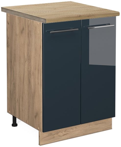 Küchenunterschrank Fame-Line Dunkelblau Hochglanz 60 cm , AP Eiche Vicco