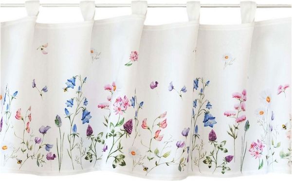 texpot Scheibengardine Bistrogardine Druck Blumenwiese Frühling Sommer (1 St), Schlaufen, halbtransparent
