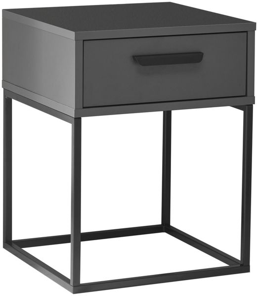 SUNA Nachttisch in Graphit - Moderner Nachtschrank mit Schublade und schwarzem Metallgestell - 40 x 52 x 38,5 cm (B/H/T)