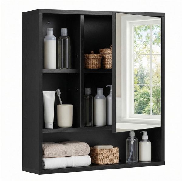 COSTWAY Hängeschrank Spiegelschrank, Badschrank mit verstellbaren Ablagen