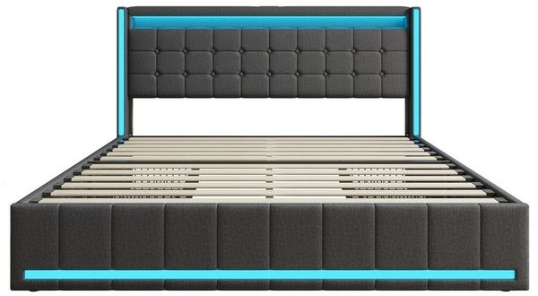 Gdood Polsterbett Stauraumbett Doppelbett LED (1-tlg, 4 Schubladen, USB + Type-C), Mit LED-Beleuchtung, Ladeanschluss, Leinen, 160x200 cm