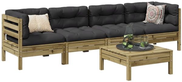 vidaXL 5-tlg. Garten-Sofagarnitur mit Kissen Kiefernholz Imprägniert 3299285