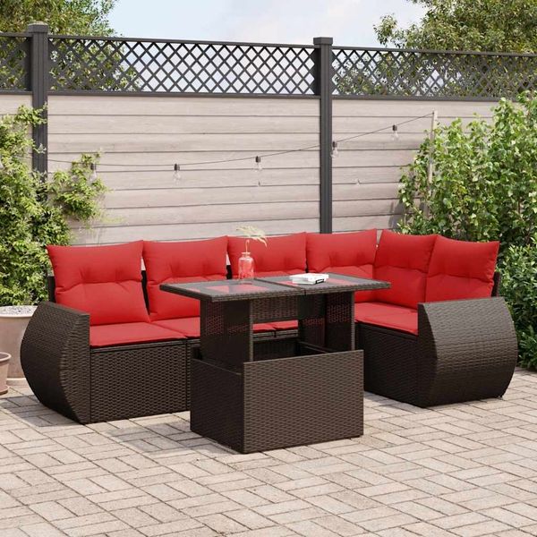 vidaXL 6-tlg. Garten-Sofagarnitur mit Kissen Braun Poly Rattan Akazie 3326645