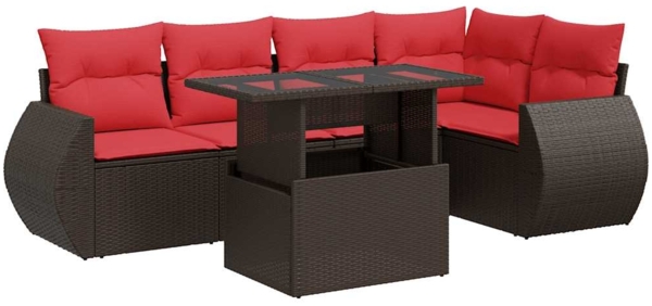 vidaXL 6-tlg. Garten-Sofagarnitur mit Kissen Braun Poly Rattan Akazie 3326645