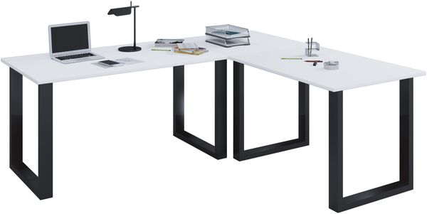 VCM Schreibtisch Lona 916434 Schwarz / Weiß H. 76 x B. 220 x T. 160 cm