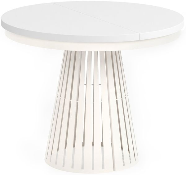 MEBLINI Esstisch Rund Ausziehbar aus Metall - 100-176x76 cm - CONEY - Weiß Matt/Kaschmir - Loft - Esszimmertisch Modern - Küchentisch - Ausziehtisch - Round Dining Table
