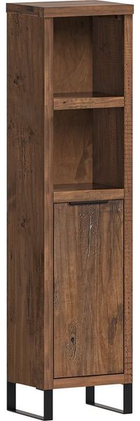 Hochschrank Massivholz Pinie dunkel 31x125x25 cm massivum Sydney braun schmaler Badezimmer-Wandschrank Flurschrank Landhausstil