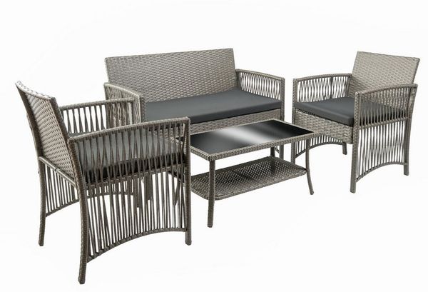 Furnify Gartenlounge-Set EDELHOF 4-teilig Gartenmöbel Set mit Sofa, 2 Sesseln & Tisch, (Set, Sofa, 2x Sessel, 1x Tisch, Sitzkissen), Mit Sitzkissen inklusive