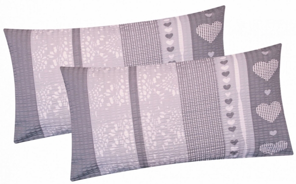 Heubergshop Kissenbezug, (2 Stück), Seersucker, 40x80cm Landhaus Herzen Liebe Grau Baumwolle (386/2-KA)