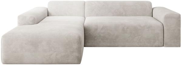 Juskys Sofa Vals Links mit POSO Stoff - L-Form Couch für Wohnzimmer - Ecksofa modern, bequem, klein - Eckcouch Sitzer - Cordsofa Beige