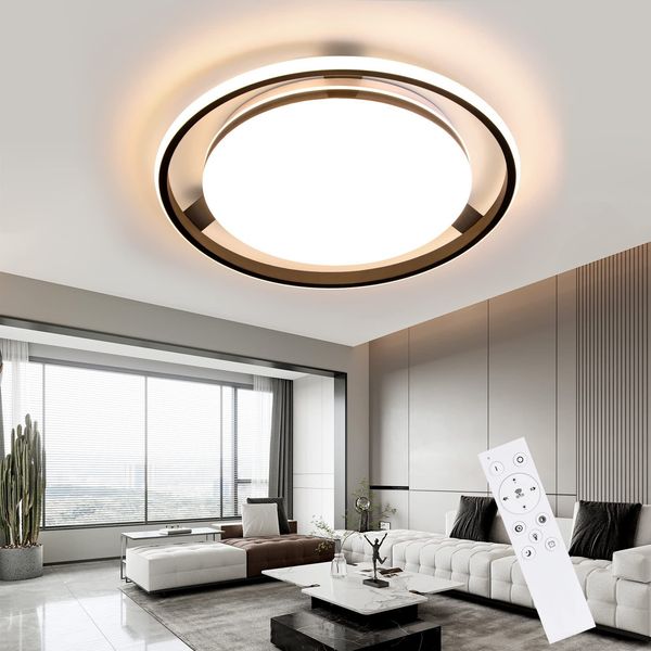 ZMH LED Deckenleuchte Wohnzimmer Lampe - Schlafzimmer Deckenlampe Schwarz Modern Beleuchtung Fernbedienung Rund Design Mit Dimmbar Wohnzimmerlampe Für Küche Büro Jugendzimmer Flurlampe Kinderzimmer
