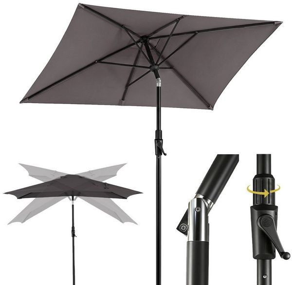 Sekey Sonnenschirm Rechteckig Marktschirm Neigbar mit Kurbel Sonnenschirm Groß, LxB: 300x200 cm, Sonnenschirm 300 x 200 cm, Gartenschirm Outdoor Wetterfest, Knickbar