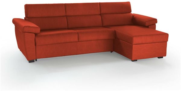 Dmora Schlafsofa mit Halbinsel Tolle, Verwandelbares Ecksofa für das Wohnzimmer, gepolstert, abnehmbar, 100 % Made in Italy, 285x160 h100 cm, Orange