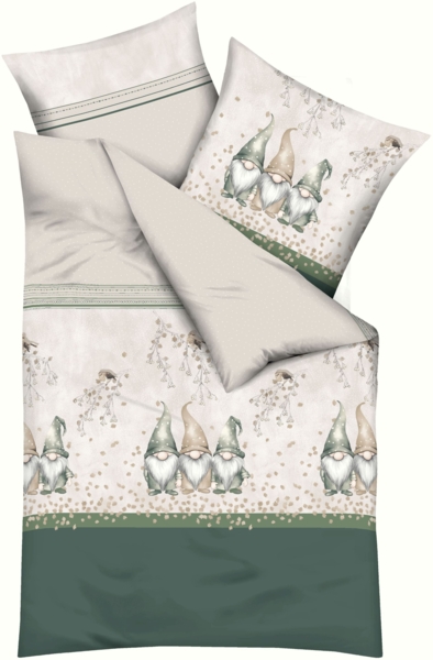 kaeppel Biber Bettwäsche 135x200 Wichtel Kumpel Zwerg silber grün oliv 0423-533