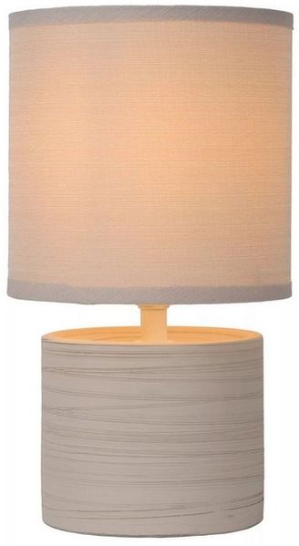 Licht-Erlebnisse Nachttischlampe EVARA, ohne Leuchtmittel, Keramik Stoff E14 rund D: 14 cm 26 cm Beige Modern Keramiklampe