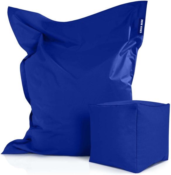 Green Bean® 2er Set XXL Sitzsack inkl. Poufmit mit EPS-Perlen - Riesensitzsack 140x180 Liege-Kissen Bean-Bag - Blau