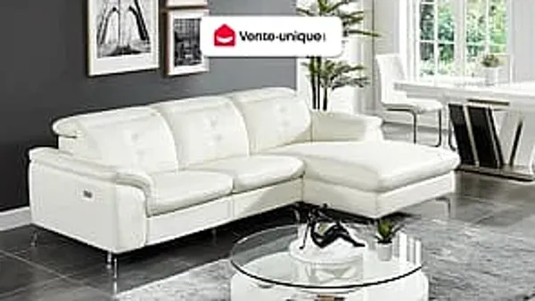 Vente-unique - Relaxsofa Ecksofa Leder - Ecke Rechts - Elfenbein - LISMORE