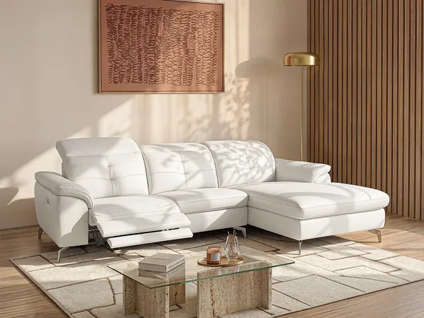 Vente-unique - Relaxsofa Ecksofa Leder - Ecke Rechts - Elfenbein - LISMORE