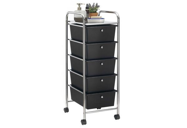 IDIMEX Beistellwagen GINA, Rollcontainer Friseurwagen Metall Kosmetik Badregal 5 Schubladen schwa