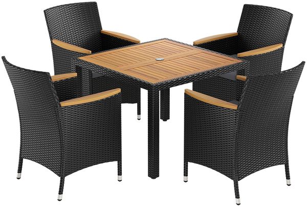 STEELSØN 'Fawaris' Polyrattan Sitzgruppe Outdoor 5-tlg, Gartenmöbel Set aus 4 Stühlen und Tisch inkl. Kissen, Akazienholz, schwarz, wetterfest für 4 Personen Bild 11