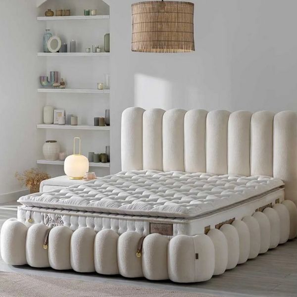 BAMBI YATAK Boxspringbett Set, Bambi Vanilla, Schlafzimmerbett, Matratze mit Topper, H3 Mittel (1 x H3 Mittelfest Matratze, 2 x Bettkasten, 1 x Bettkopfteil), Taschenfederkern, Matratzenhöhe: 34 cm