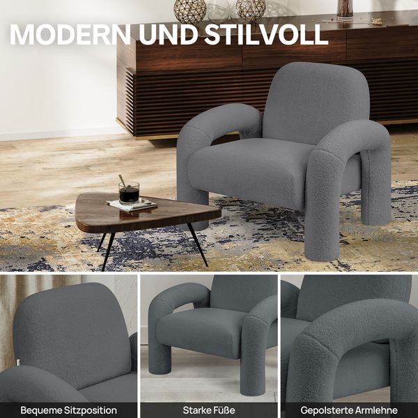 Makika Loungesessel Einzelsofa Lia aus Bouclé in Grau