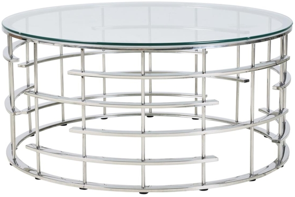 Couchtisch 90 x 90 cm Rund aus Glas mit Designgestell in Silber