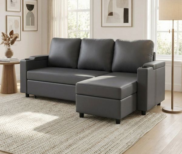 HOMALL Sofa Bequemes Eck-Schlafsofa, mit Schlaffunktion und Bettkasten,Becherhaltern