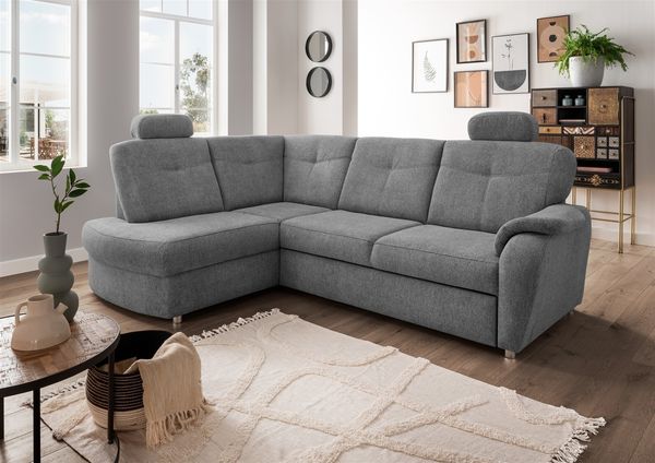 Ecksofa >Elli< Schlaffunktion, Stauraum, 2 Kopfstützen, grau - 264x92x180cm (BxHxT)