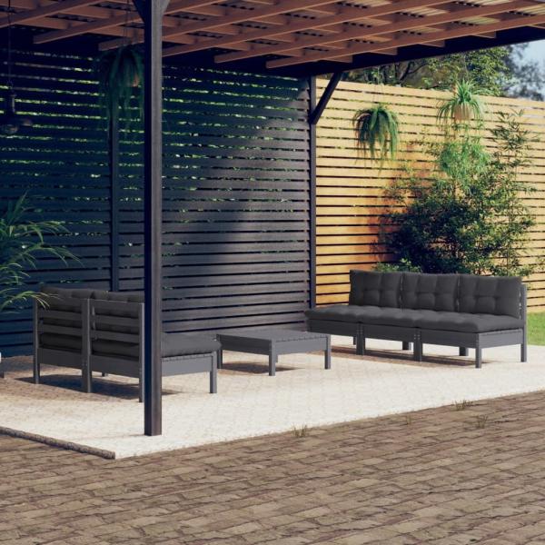 vidaXL 6-tlg. Garten-Lounge-Set mit Anthrazit Kissen Kiefernholz 3096090