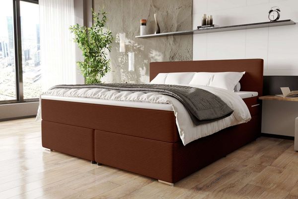 99rooms 'Phönix' Boxspringbett, Terracotta, 200x200 cm, Cordstoff POSO