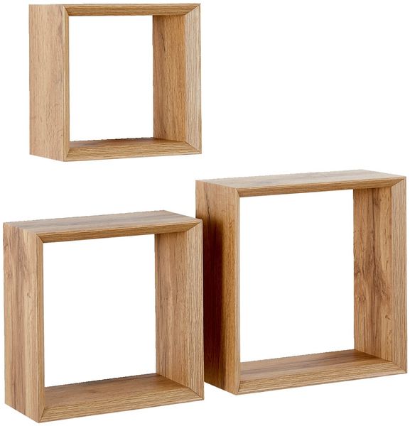 Carryhome 'KIM' Wandregal 3er-Set Wandmontage, MDF Eiche Artisan, 28 x 28 x 11.8 cm, belastbar bis 5 kg