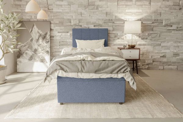 99rooms Kira Mini Boxspringbett Strukturstoff NEVE Blau 90x200 cm