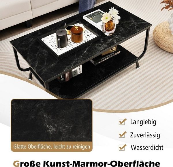 COSTWAY Couchtisch, Marmor, rechteckig, mit Stauraum, 105x55x46,5cm, schwarz