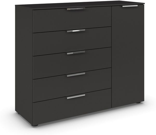 Rauch Möbel Flipp, Kommode für Schlafzimmer, Kinderzimmer, Wohnzimmer, Jugendzimmer, Flur, Garderobe, 1-türig, 5 Schubladen, mit Softclose-Funktion, Farbe Schwarz, Breite 120 cm