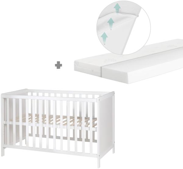 roba 2-in-1 Beistell- & Babybett 60x120 + 'safe asleep®' Matratze, weiß, höhenverstellbar, 5 Schlupfsprossen, inkl. Lattenrost & Matratze