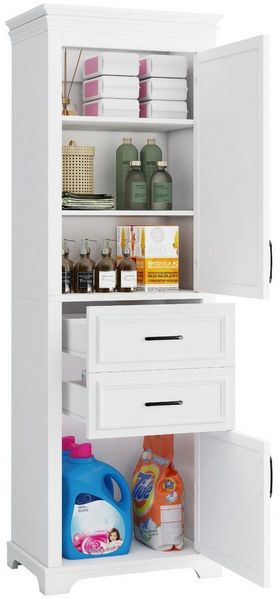 REDOM Hochschrank Badezimmerschrank (Badezimmer-Hochschrank mit 2 Schubladen Weiß, 1-St, 60 × 40 × 180 cm)