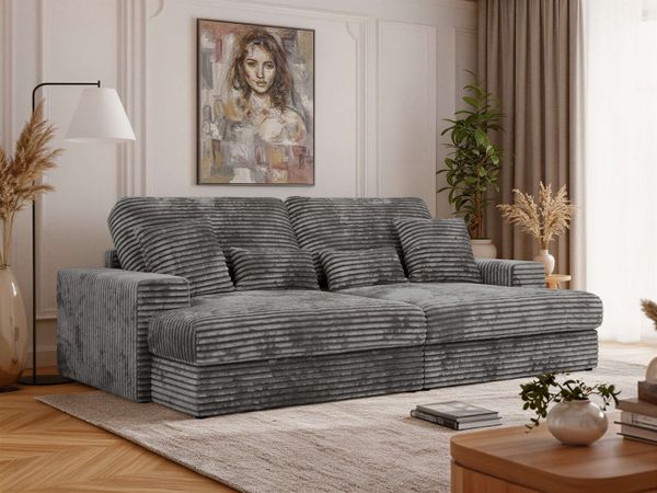 Loungesofa, 4-Sitzer Sofa ANERO, Polstersofa, Sofa mit großer Sitztiefe, T28-Schaum, modernes Design - Grau Cord