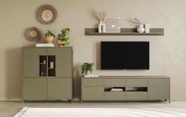 Home affaire Wohnwand Stranda, moderne Anbauwand, Komplettset im Scandi-Style, (3-St), enthält Lowboard, Highboard und Wandboard, 324 cm breit