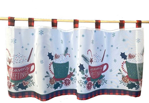 Weckbrodt Scheibengardine Seasons Greetings (1 St), Schlaufen, halbtransparent, Bistro, Voile, Bordüre, Weihnachten, HxB 45x120cm, Gardine, Store