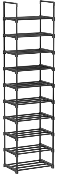 Songmics Schuhregal mit 10 Ebenen, offener Schuhschrank hoch, Schuhständer schmal, Schuhaufbewahrung, aus Metall, platzsparend, für Ankleidezimmer, Flur, 30 x 45 x 174 cm, schwarz LSA25BK