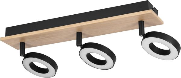EGLO LED Deckenlampe 3 Spots schwenkbar, Spotbalken Holz Braun, Metall Schwarz, energiesparend, warmweiß, Deckenstrahler modern, FSC-zertifiziert, Wohnzimmer Schlafzimmer Küche, 40 cm
