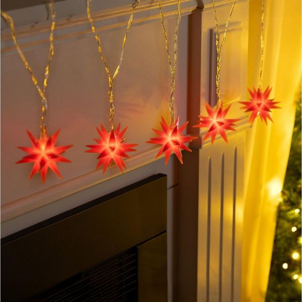 Gravidus LED-Lichterkette LED Lichterkette Sterne rot 5 warm weiße LEDs 6 cm Ø Timer