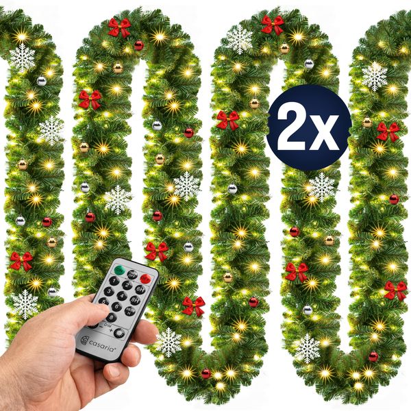 Casaria 2er Set Weihnachtsgirlande 80LEDs geschmückt mit Fernbedienung