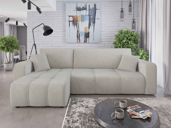 Ecksofa mit Schlaffunktion Sofa DAGNY in Stoff Poso Hellgrau Ottomane Links