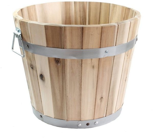 colourliving Pflanzkübel Pflanztopf rund mit Griffen Pflanzkübel aus Holz 33 cm Holzfass optik, sehr robust, mit 2 Tragegriffen, Wasser-Ablaufloch