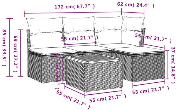 vidaXL 5-tlg. Garten-Sofagarnitur mit Kissen Schwarz Poly Rattan 3255922 Bild 11