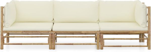 vidaXL 3-tlg. Garten-Lounge-Set mit Cremeweißen Kissen Bambus 3058203 Bild 2